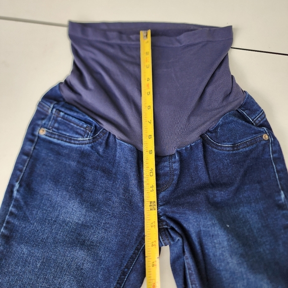Indigo Blue Maternity Jeans Stretch Full Panel Dark Wash Pullover Petite PS - Picture 5 of 8